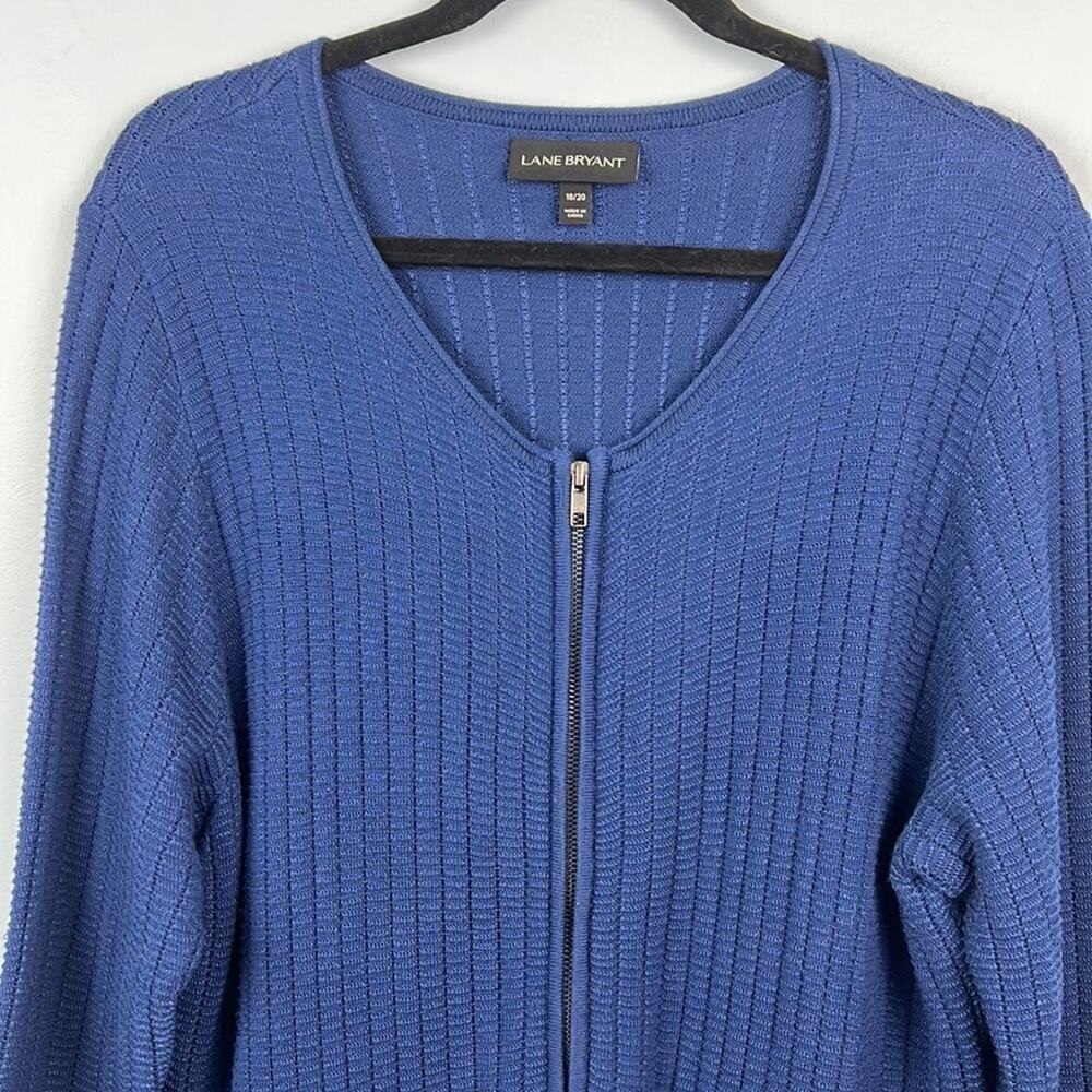 Lane Bryant 18/20 full zip peplum textured knit navy blue cardigan sweater - Picture 2 of 11